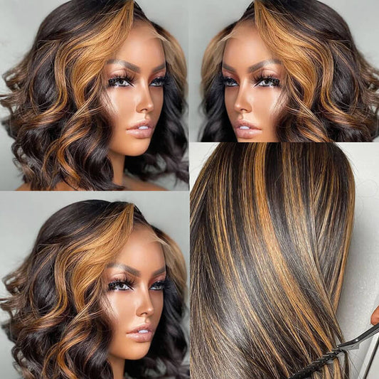 Riverwood Highlight Honey Blonde Brazilian 4*4 HD Lace Closure Bob Loose wavy Wigs