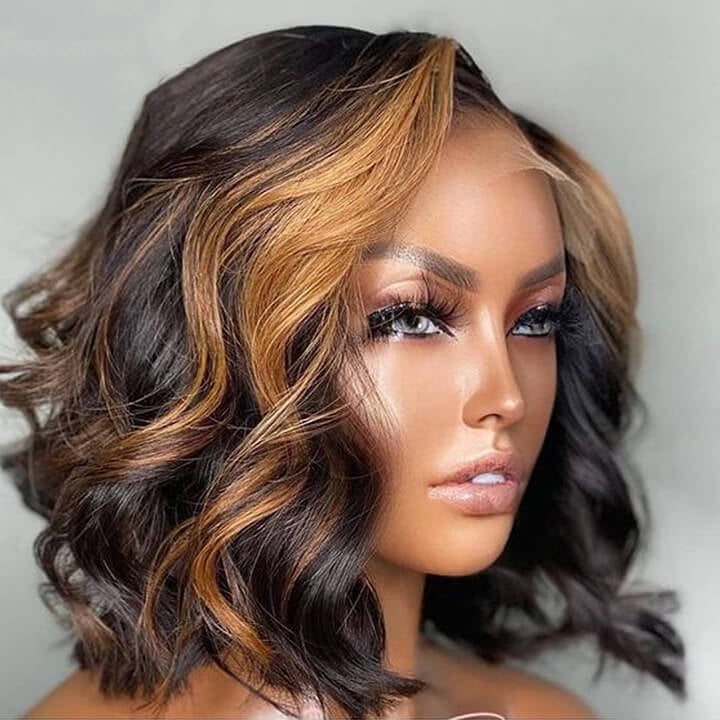 Riverwood Highlight Honey Blonde Brazilian 4*4 HD Lace Closure Bob Loose wavy Wigs