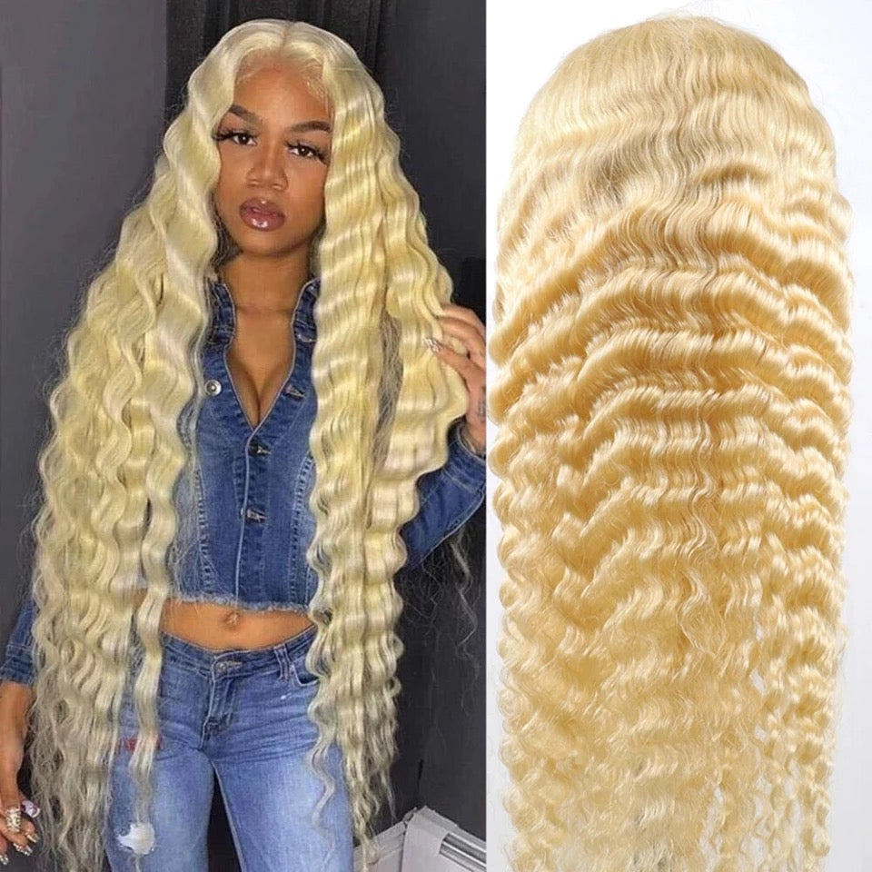 #613 Blonde 13x4 HD Lace Front Wigs-Deep Wave Human Hair Wigs