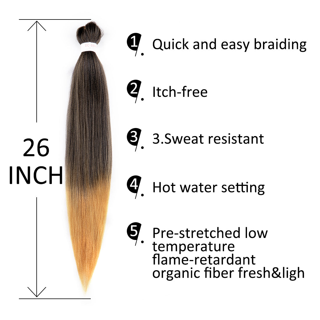 Pre-stretched EZ Braid Professional Braiding Hair Extension Ombre Yaki Synthetic Hair (#1B/27)