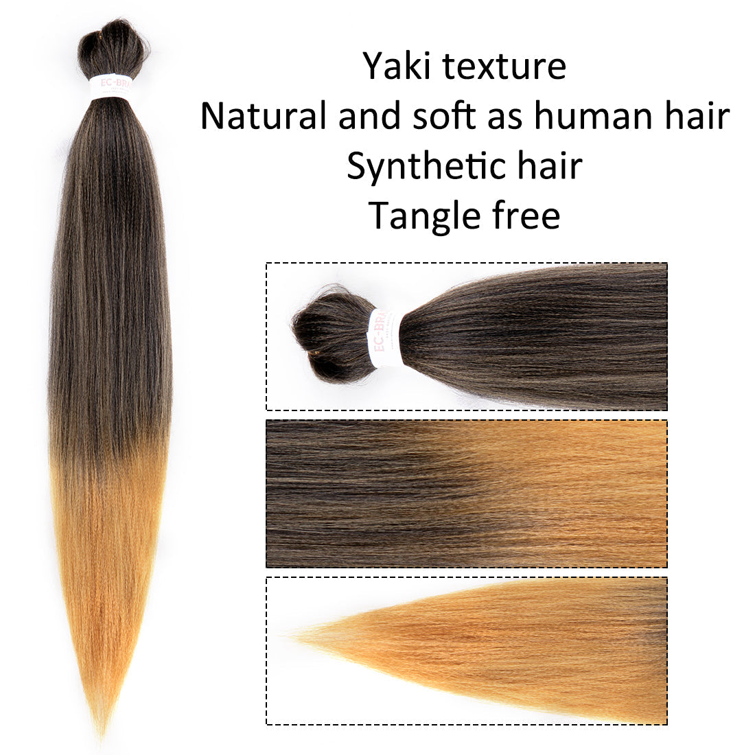 Pre-stretched EZ Braid Professional Braiding Hair Extension Ombre Yaki Synthetic Hair (#1B/27)