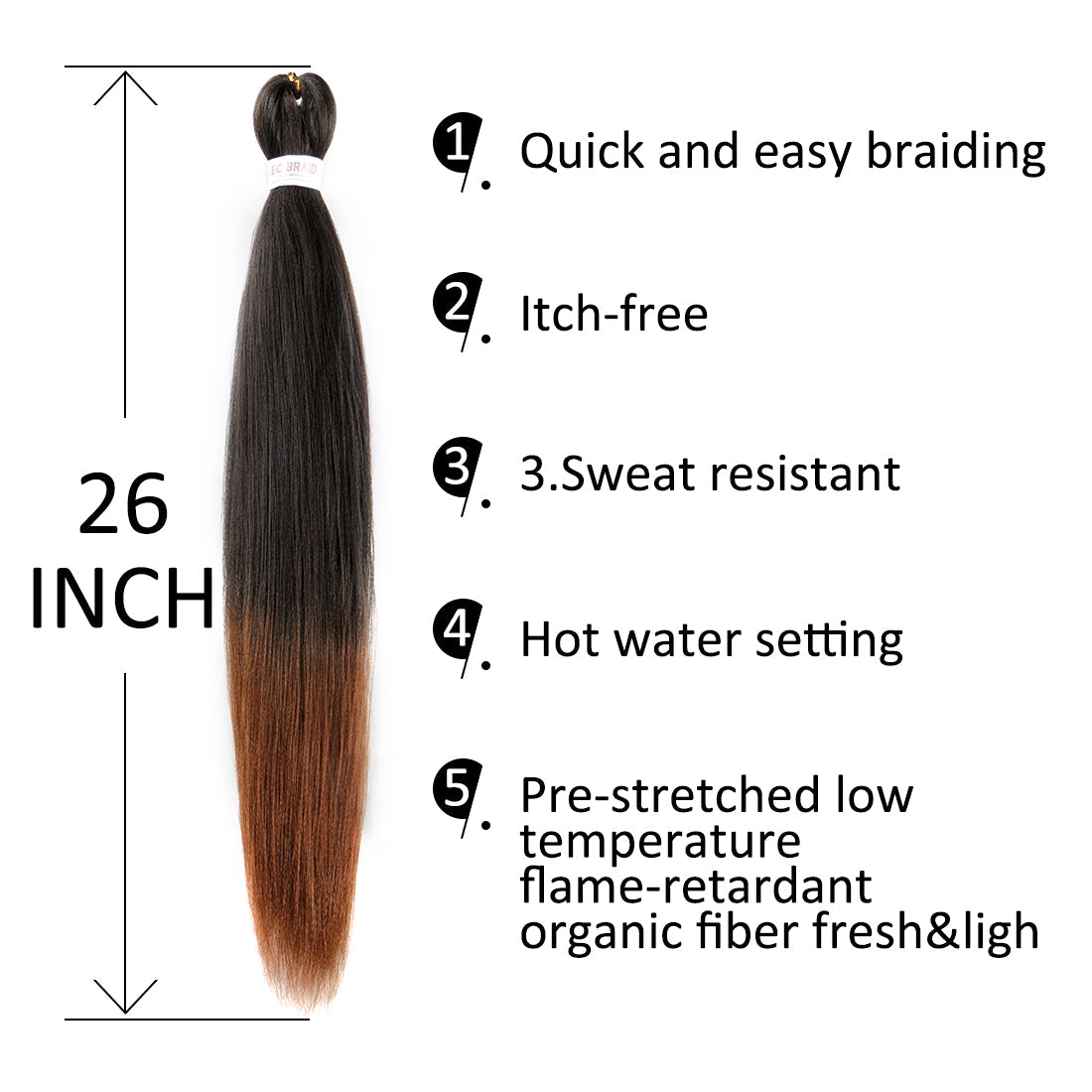 Pre-stretched EZ Braid Professional Braiding Hair Extension Ombre Yaki Synthetic Hair (#1B/30)