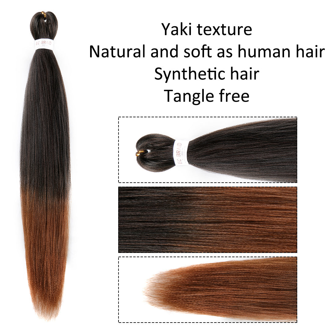 Pre-stretched EZ Braid Professional Braiding Hair Extension Ombre Yaki Synthetic Hair (#1B/30)