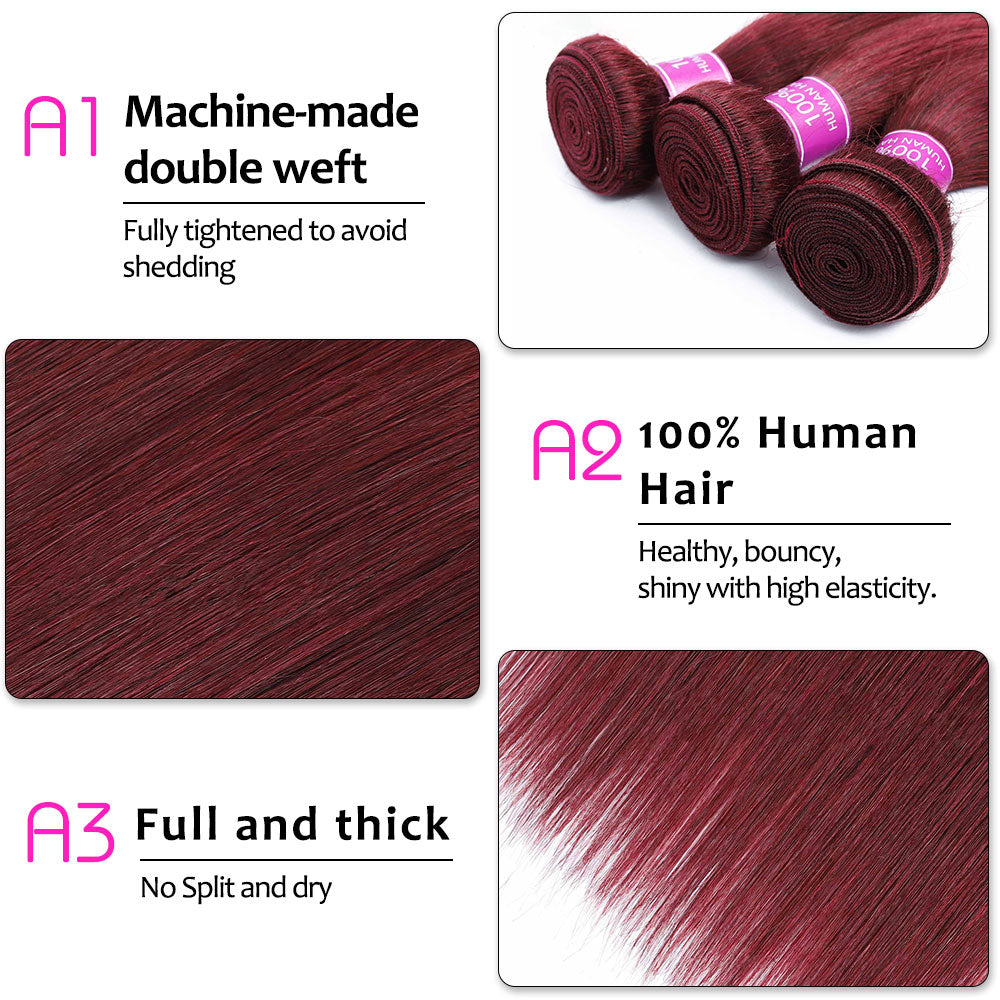 Riverwood 99J Red Wine Burgundy Color Straight Hair Bundle