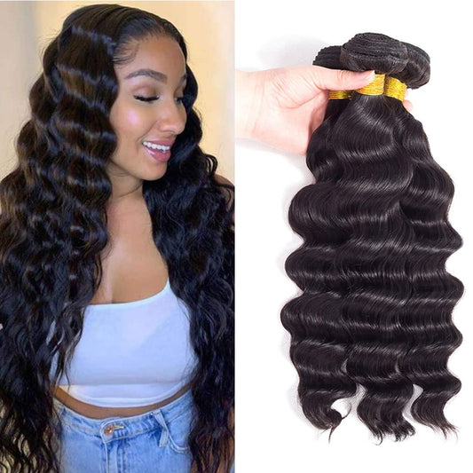 Brazilian Loose Deep Wave 3 Bundles 100% Unprocessed Virgin Human Hair Natural Black