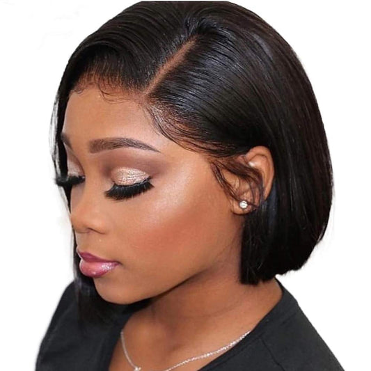 Short Straight Bob Wigs 13x4 Lace Front Human Hair Wigs Natural Black