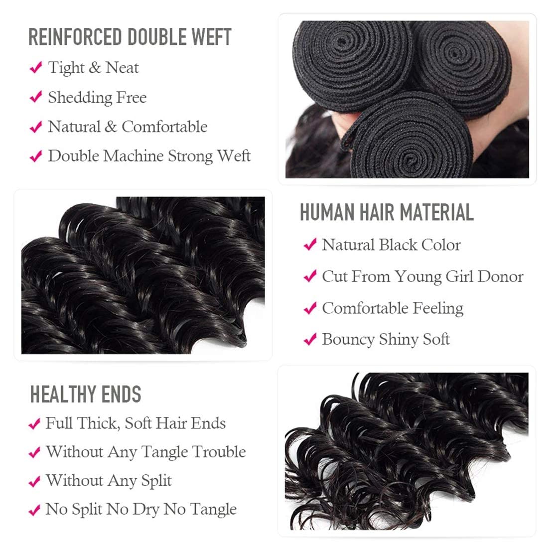 Brazilian Loose Deep Wave 3 Bundles 100% Unprocessed Virgin Human Hair Natural Black