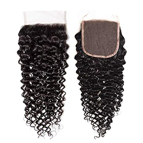 3 Bundles Kinky Curly With 4x4 Closure Brazilian Human Hair  Natural Black Color （8A）