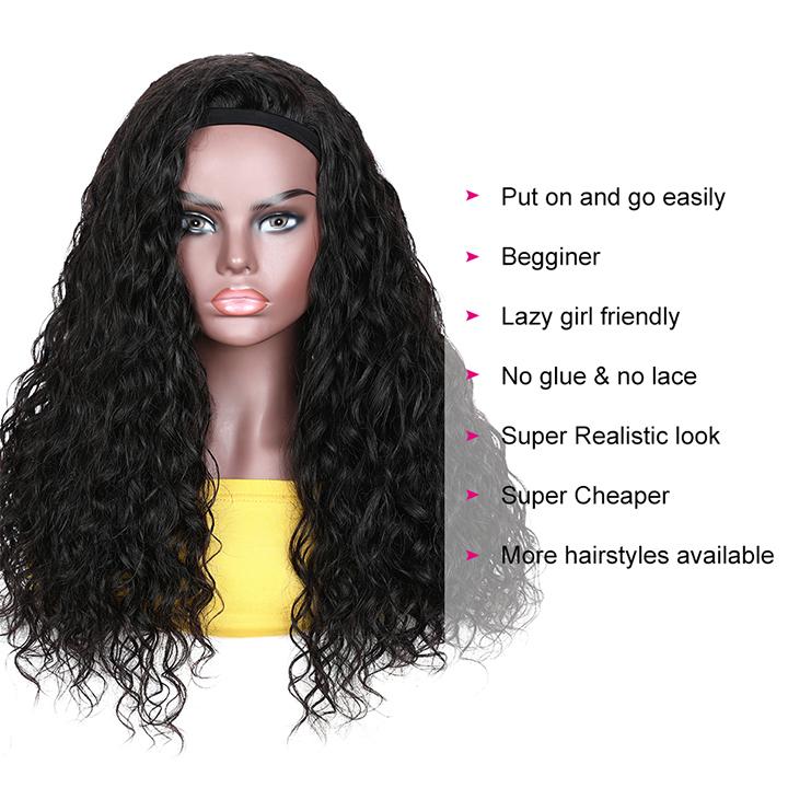 Riverwood Water Wave Headband Wigs Brazilian Glueless Human Hair Wigs Natural Color